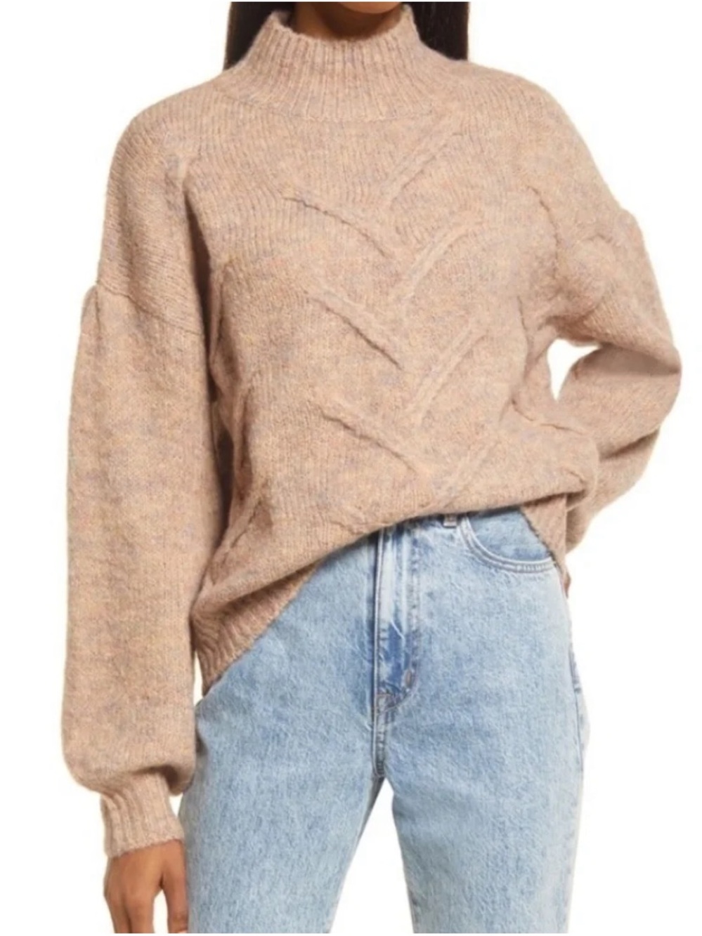 Frnch Paris Naiana Chunky Mock Neck Tan Sweater, size S